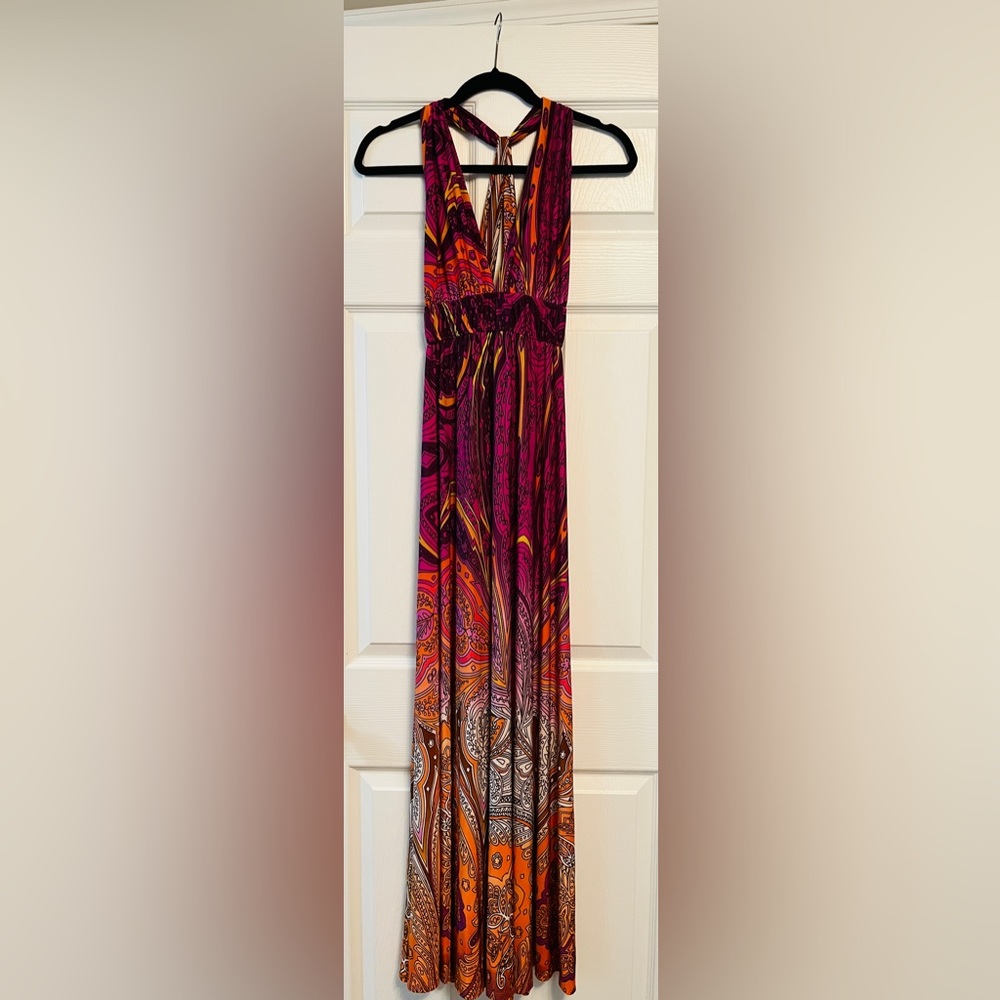 Steve Madden Orange Purple Halter Maxi Dress Size Small
